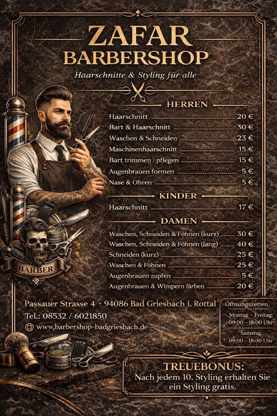 Originale Zafar Barbershop Preisliste